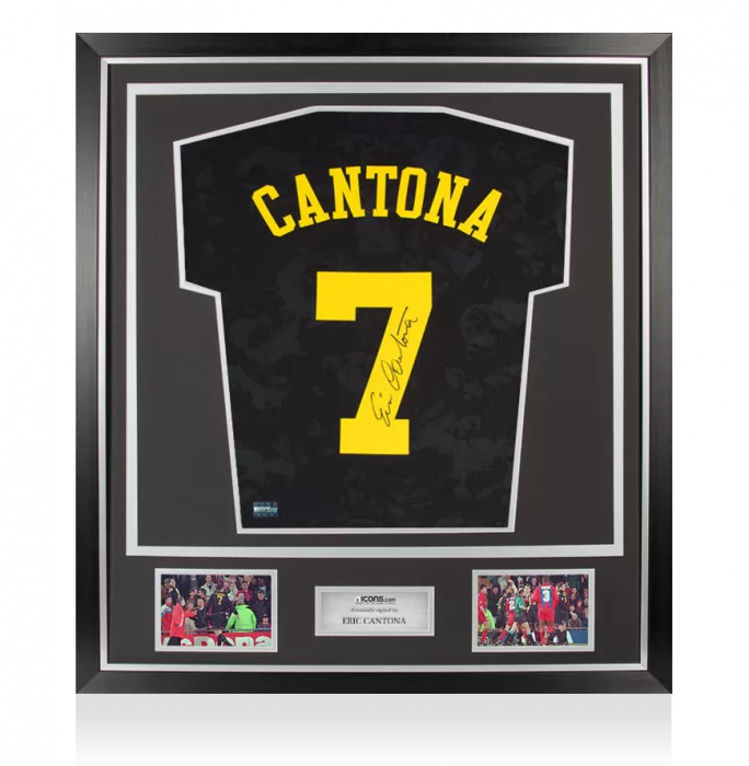 Eric Cantona Back Signed Black Manchester United Shirt In Classic Frame