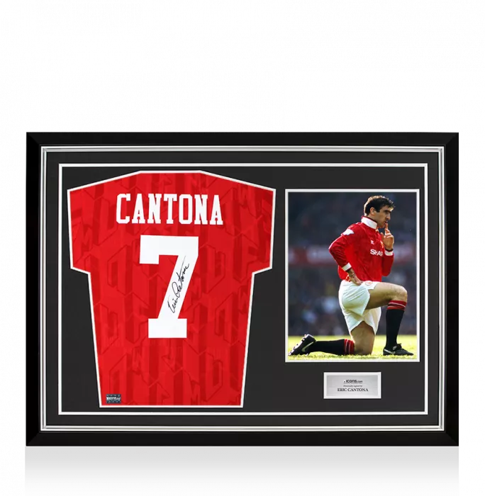 Eric Cantona Back Signed Manchester United 1992-94 Home Shirt In Hero Frame: Option 1