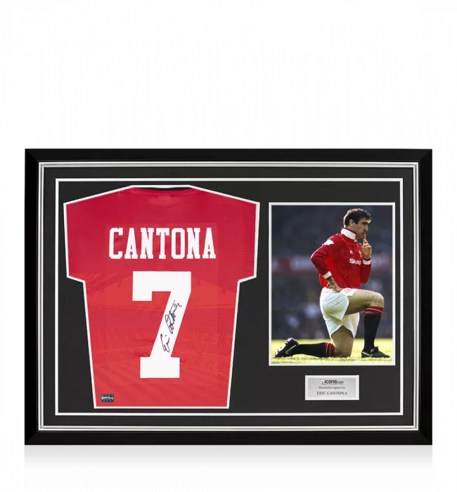 Eric Cantona Back Signed Manchester United 1994-96 Home Shirt In Hero Frame: Option 1