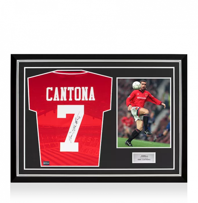 Eric Cantona Back Signed Manchester United 1994-96 Home Shirt In Hero Frame: Option 1