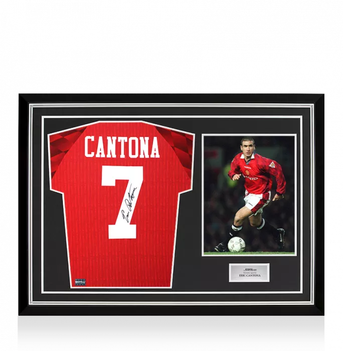 Eric Cantona Back Signed Manchester United 1996-98 Home Shirt In Hero Frame: Option 1