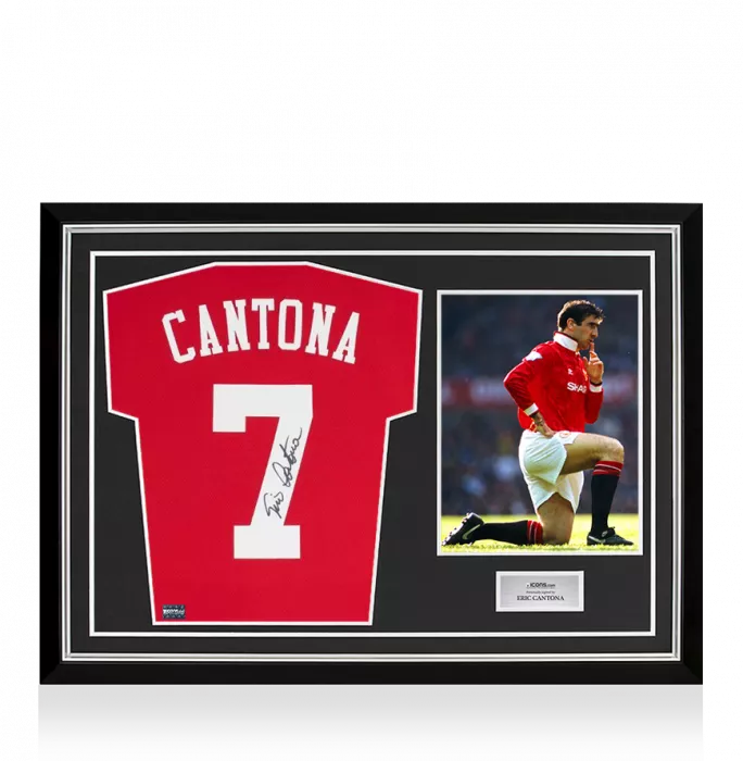 Eric Cantona Back Signed Manchester United 2019-20 Home Shirt In Hero Frame: Option 1