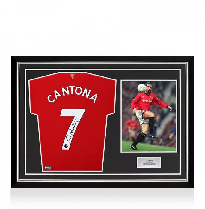 Eric Cantona Back Signed Manchester United 2021-22 Home Shirt In Hero Frame: Option 1