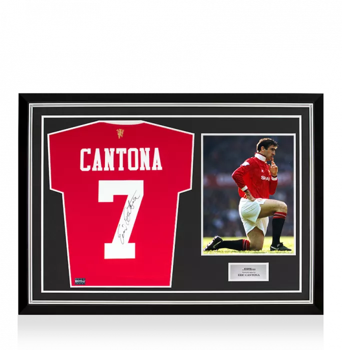 Eric Cantona Back Signed Manchester United 2021-22 Home Shirt In Hero Frame: Option 1