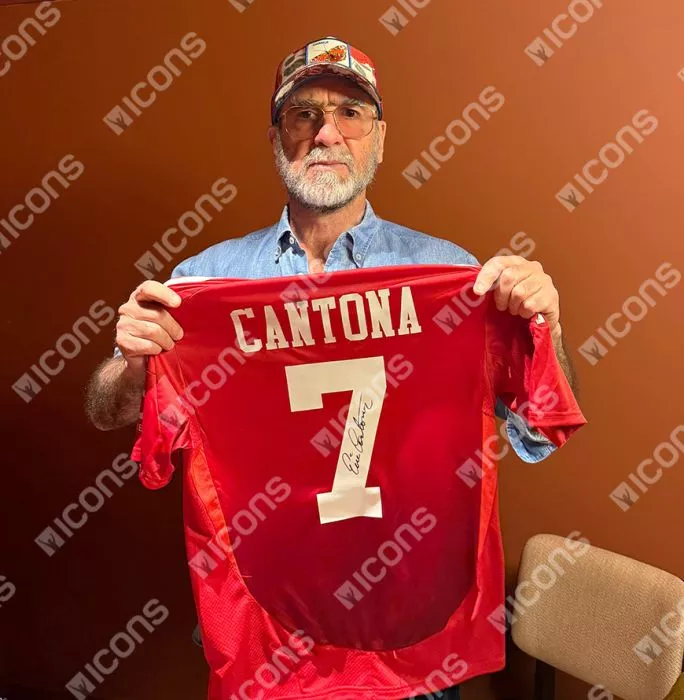 Eric Cantona Back Signed Manchester United 2024-25 Home Shirt With Fan Style Number In Hero Frame: Option 1