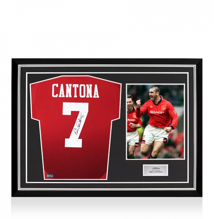 Eric Cantona Back Signed Manchester United 2024-25 Home Shirt with Fan Style Number In Hero Frame: Option 1