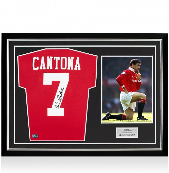 Eric Cantona Back Signed Manchester United Home Shirt In Hero Frame: Option 1
