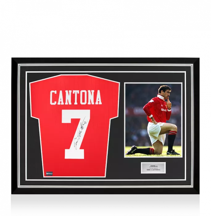Eric Cantona Back Signed Manchester United Modern Shirt In Hero Frame: Option 1