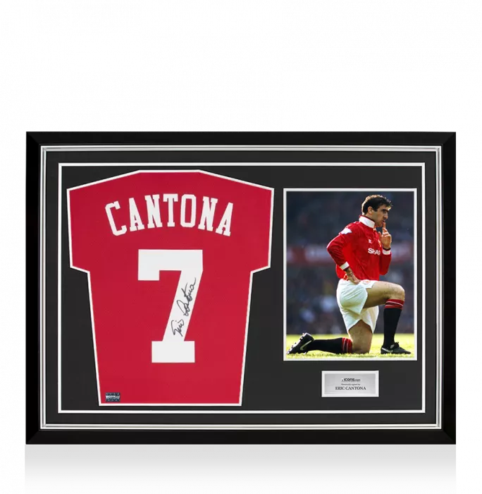 Eric Cantona Back Signed Modern Manchester United Home Shirt In Hero Frame: Option 1