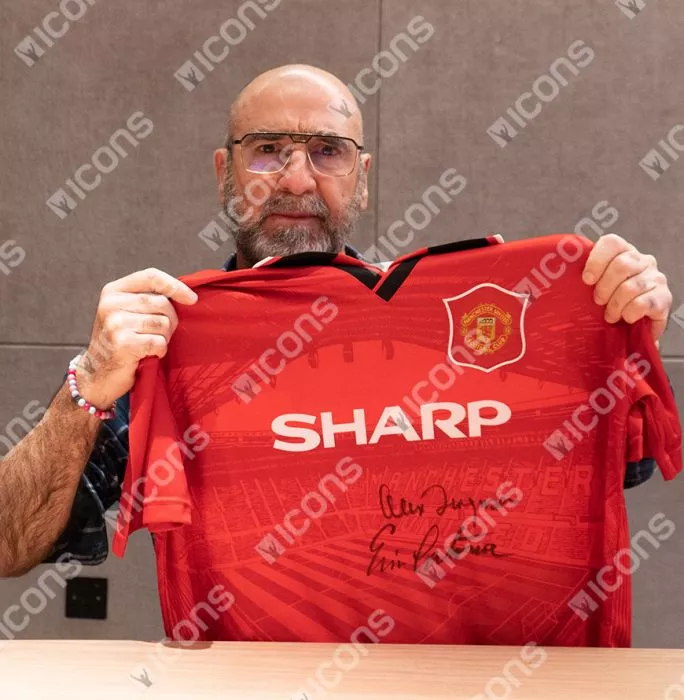 Eric Cantona Dual Front Signed Manchester United 1996 Home Shirt With Sir Alex Ferguson In Classic Frame