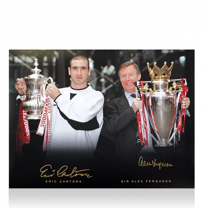 Eric Cantona Dual Signed Photo 1996 Double Season With Sir Alex Ferguson In Premium Photo Frame