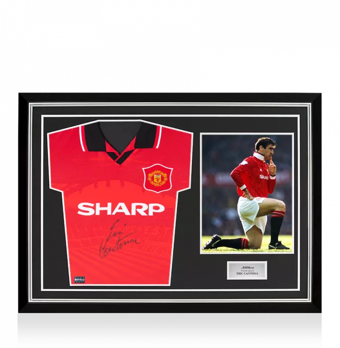 Eric Cantona Front Signed Manchester United 1994-96 Home Shirt In Hero Frame: Option 1