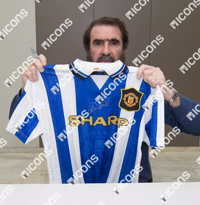 Eric Cantona Front Signed Manchester United 1994-96 Away Shirt In Silver In Classic Frame