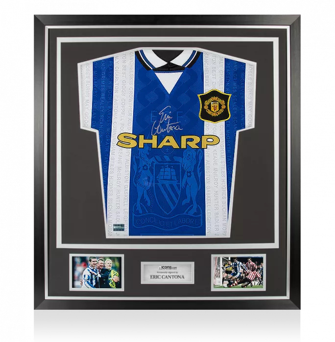Eric Cantona Front Signed Manchester United 1994-96 Away Shirt In Silver In Classic Frame