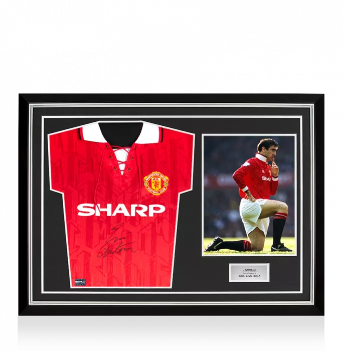 Eric Cantona Front Signed Manchester United 1994 Home Shirt In Hero Frame: Option 1