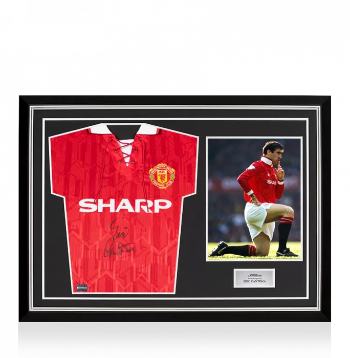 Eric Cantona Front Signed Manchester United 1994 Home Shirt In Hero Frame: Option 1
