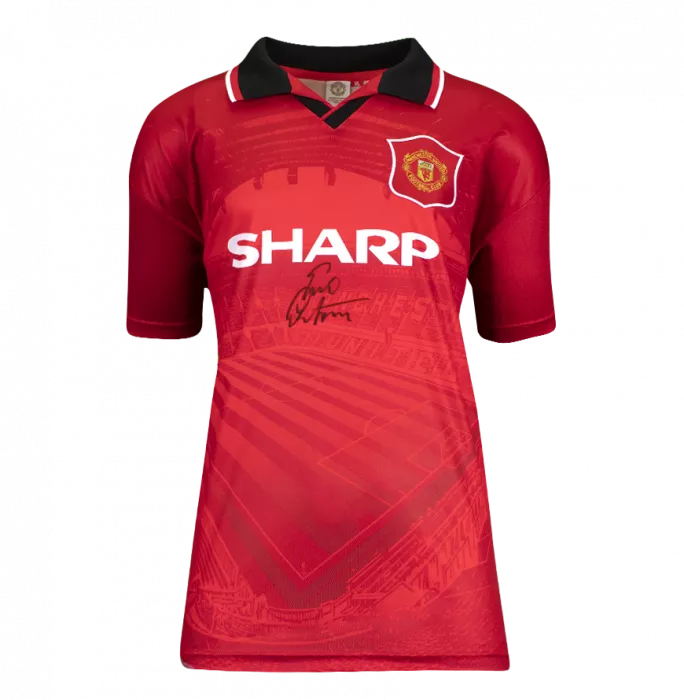 Eric Cantona Front Signed Manchester United 1996 Home Shirt In Hero Frame: Option 1