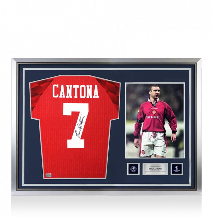 Eric Cantona Official UEFA Champions League Back Signed And Hero Framed Manchester United 1996-98 Home Shirt