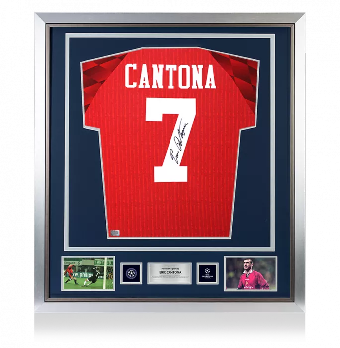 Eric Cantona Official UEFA Champions League Back Signed And Framed Manchester United 1996-98 Home Shirt