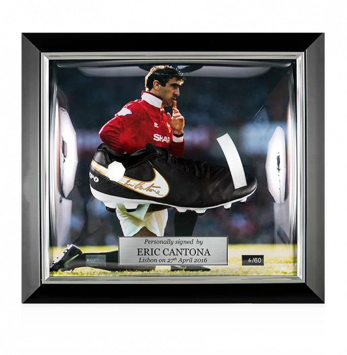 Eric Cantona Signed and Manchester United Framed Black Nike Tiempo Boot