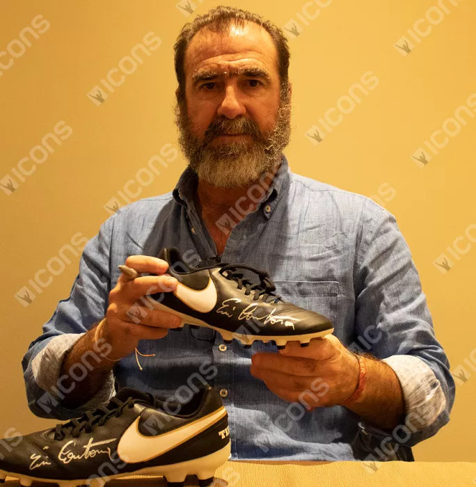 Eric Cantona Signed Black Nike Tiempo Boot In Bubble Frame: Option 1