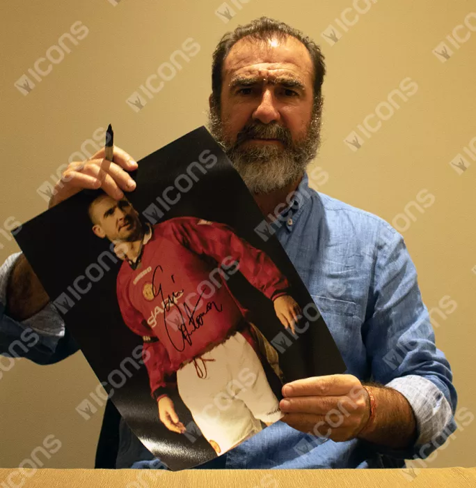 Eric Cantona Signed Manchester United Photo In Black Wooden Frame: Legend