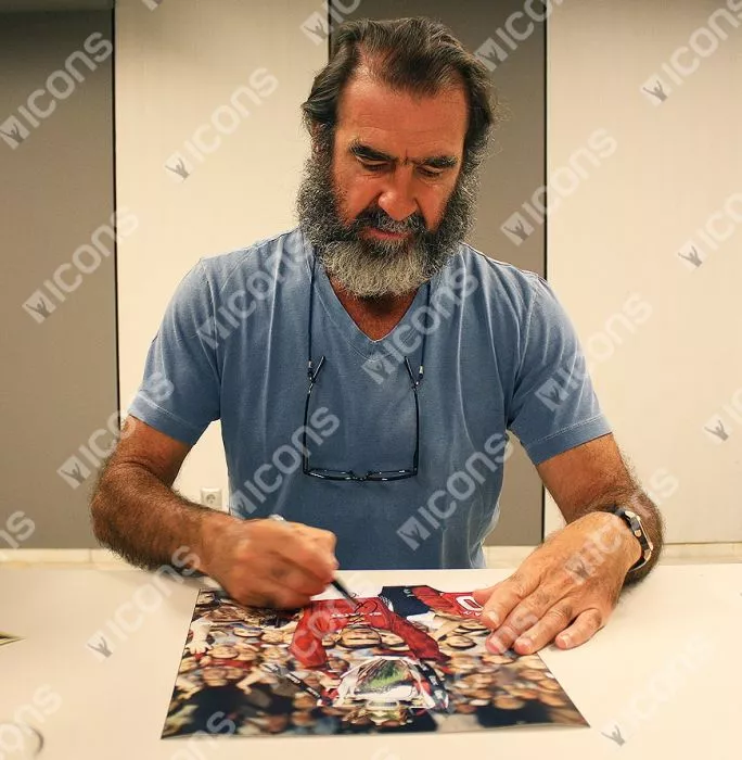 Eric Cantona Signed Manchester United Photo In Black Wooden Frame: 1995-96 Premier League Winner
