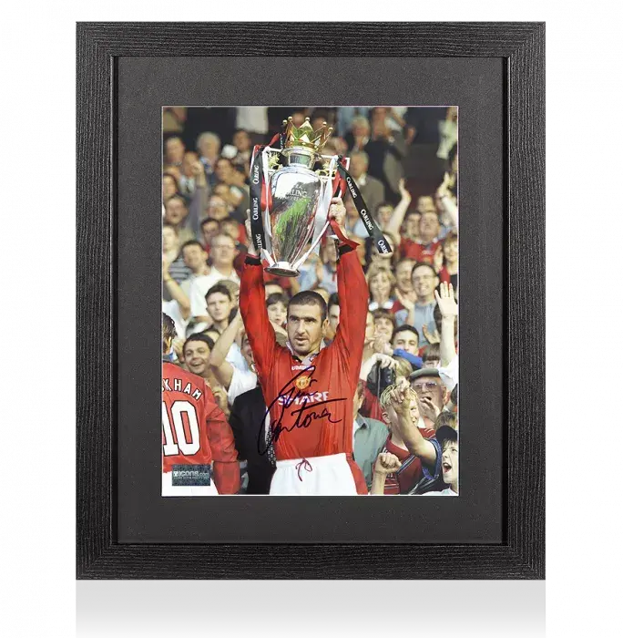 Eric Cantona Signed Manchester United Photo In Black Wooden Frame: 1995-96 Premier League Winner