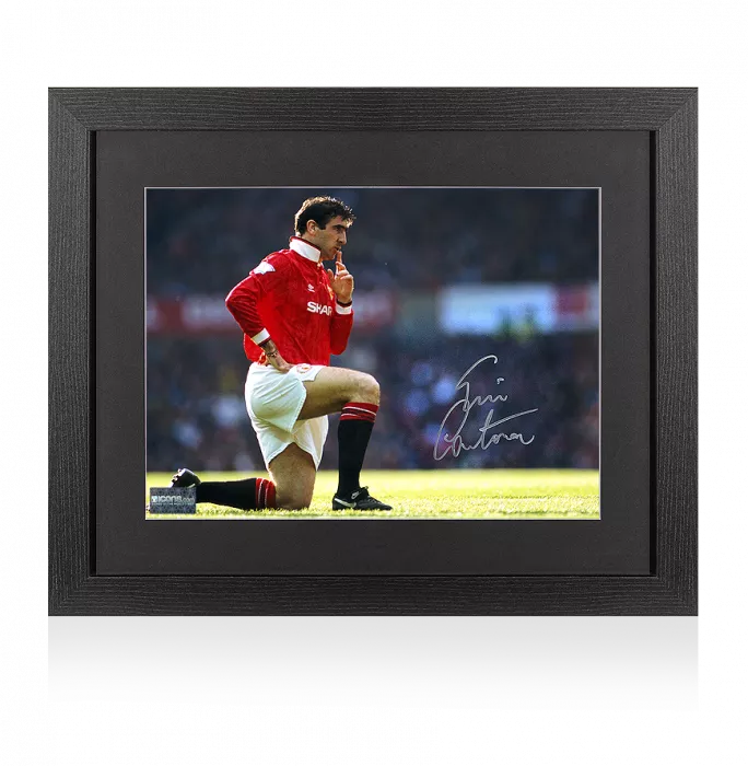 Eric Cantona Signed Manchester United Photo In Black Wooden Frame: The King of Manchester