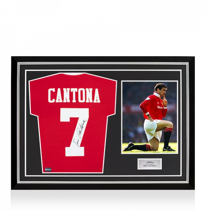 Eric Cantona Signed Manchester United Shirt With Fan Style Number In Hero Frame: Option 1