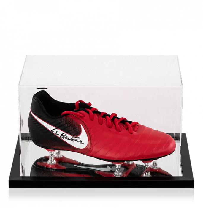 Eric Cantona Signed Red And Black Nike Boot In Acrylic Case