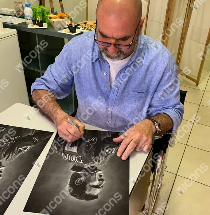 Eric Cantona Signed Tribute Artwork In Black Wooden Frame