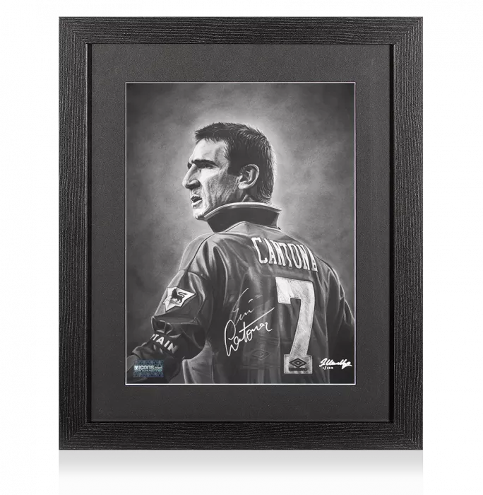 Eric Cantona Signed Tribute Artwork In Black Wooden Frame