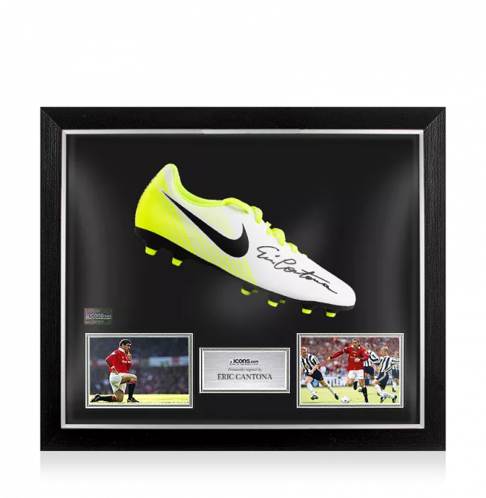 Eric Cantona Signed White And Green Nike Boot In Bubble Frame: Option 1