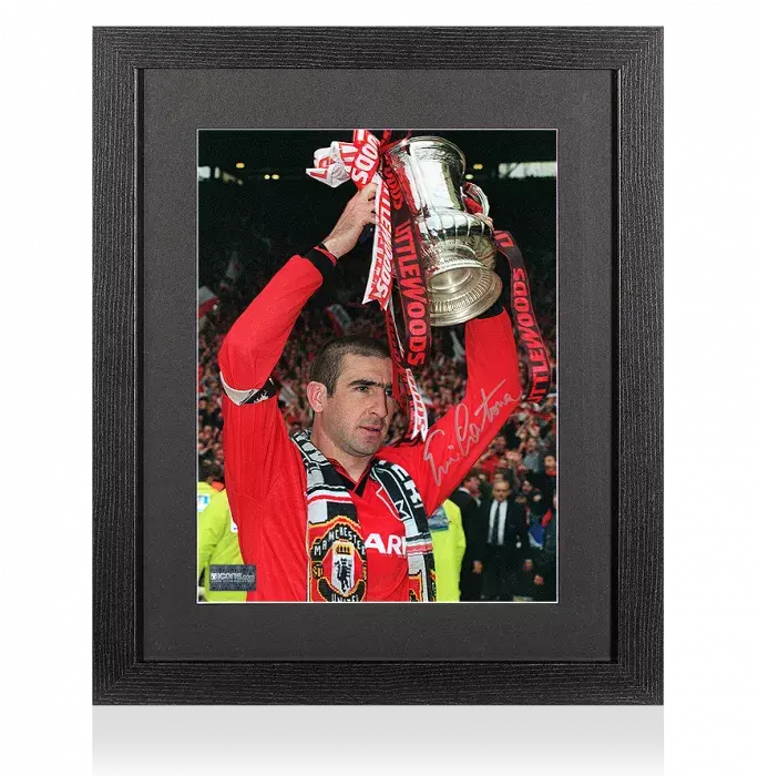 Eric Cantona Silver Signed Manchester United Photo In Black Wooden Frame: 1996 FA Cup Winner