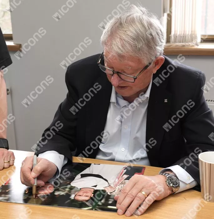 Eric Cantona & Sir Alex Ferguson Signed Manchester United Photo In Black Wooden Frame: 1996 Double