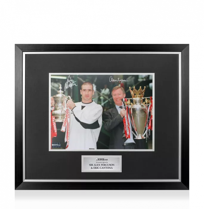 Eric Cantona & Sir Alex Ferguson Signed Manchester United Photo In Premium Photo Frame: 1996 Double