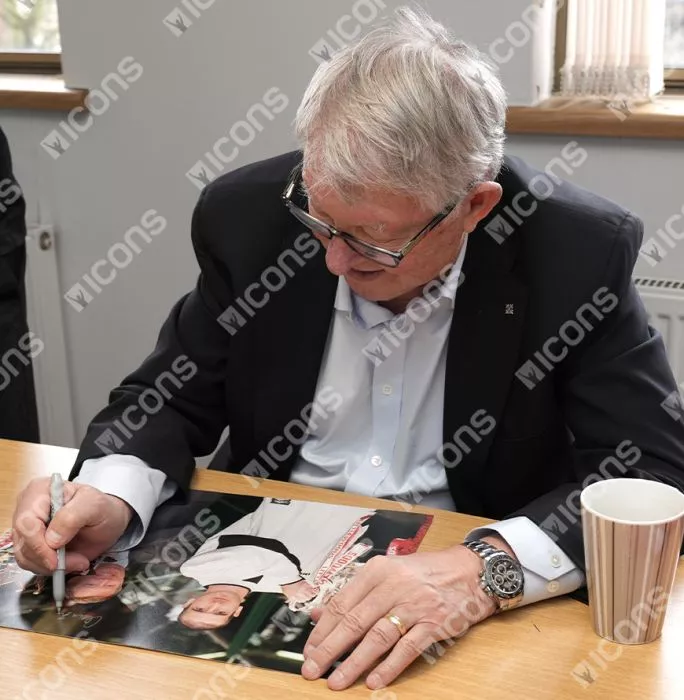 Eric Cantona & Sir Alex Ferguson Signed Manchester United Photo In Black Wooden Frame: 1996 Double