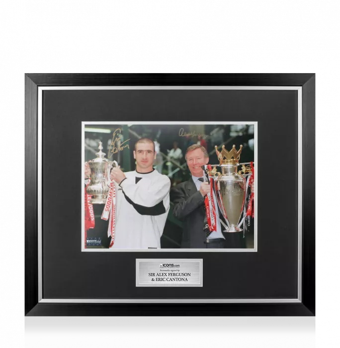 Eric Cantona & Sir Alex Ferguson Signed Manchester United Photo In Premium Photo Frame: 1996 Double