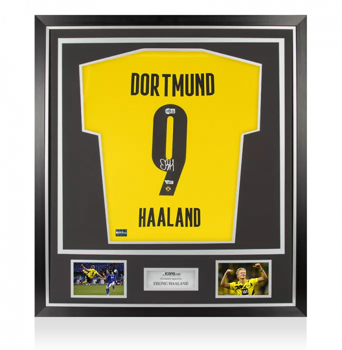 Erling Haaland Back Signed Borussia Dortmund 2020-21 Home Shirt In Classic Frame