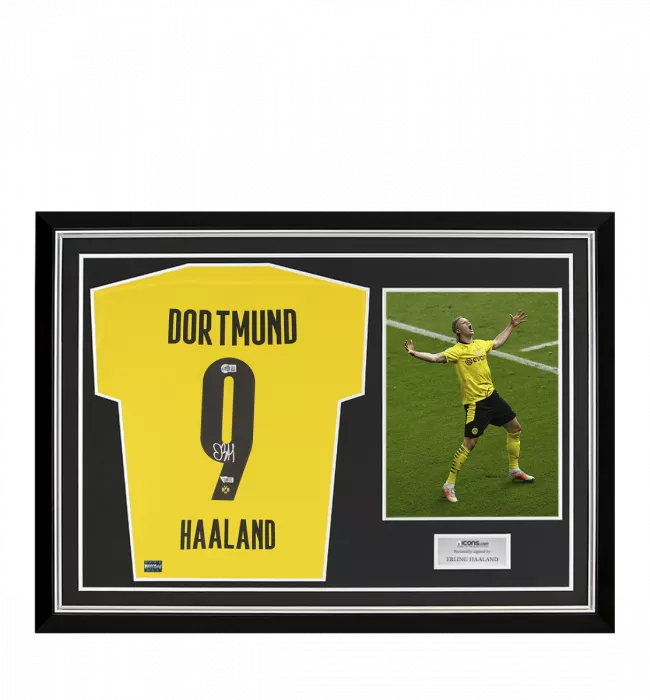 Erling Haaland Back Signed Borussia Dortmund 2020-21 Home Shirt In Hero Frame: Option 1