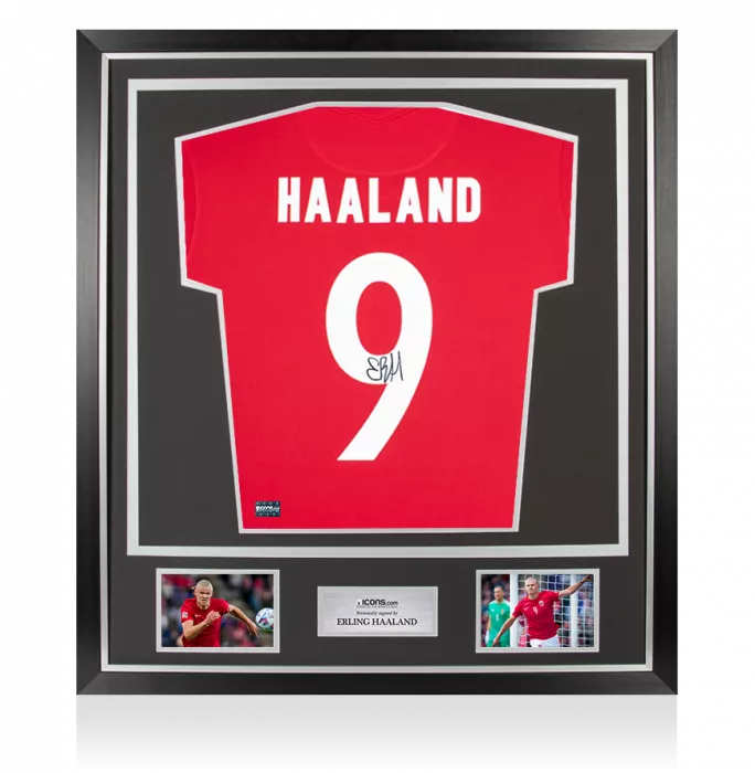Erling Haaland Back Signed Norway 2020-21 Home Shirt In Classic Frame