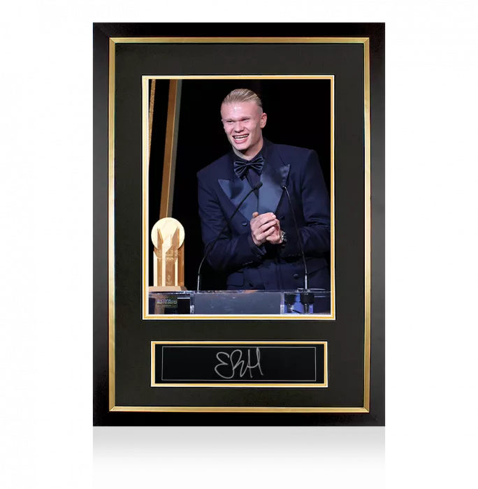 Erling Haaland Official Ballon d'Or™ Signed Plaque and Photo Frame: 2023 Gerd Müller Trophy Winner