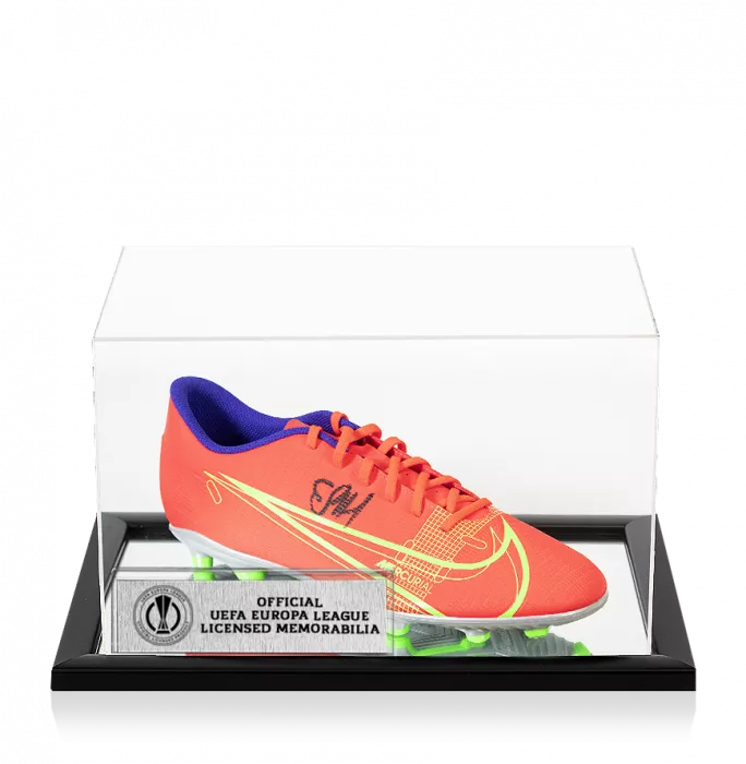 Erling Haaland Official UEFA Europa League Signed Orange Nike Mercurial Boot In Acrylic Case