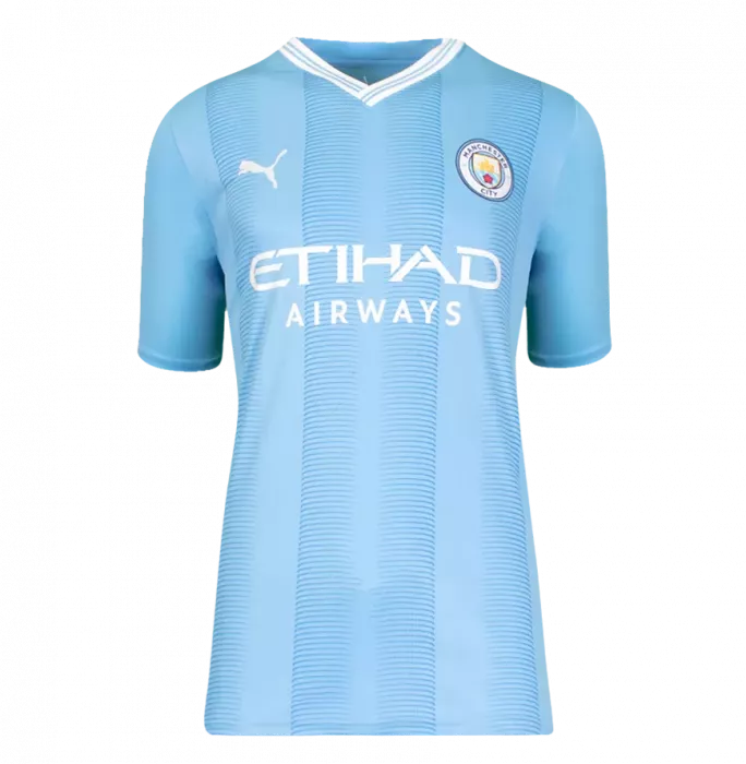 Erling Haaland & Sergio Aguero Signed Manchester City Home Shirts In Classic Dual Frame