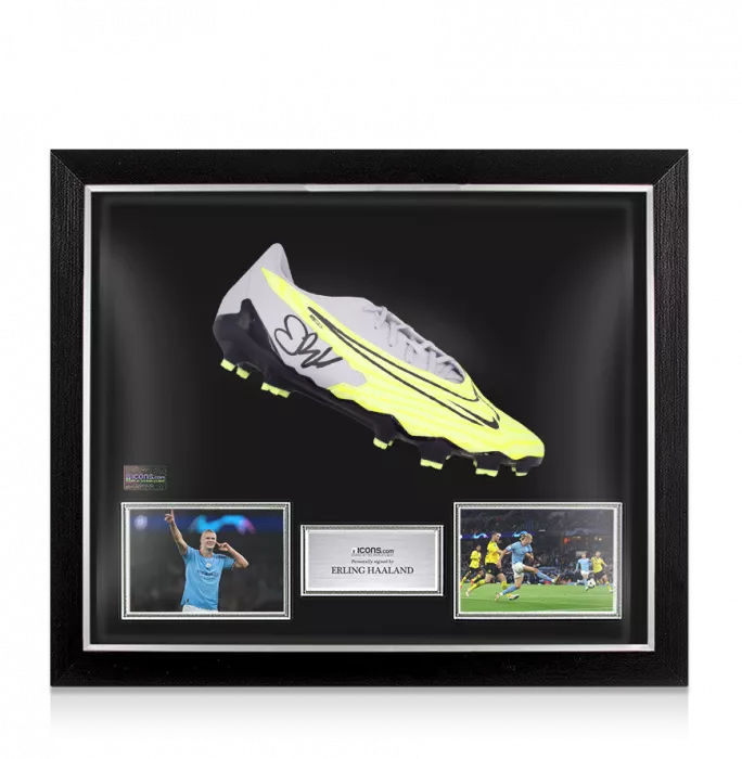 Erling Haaland Signed Grey And Yellow Nike Phantom Boot In Bubble Frame: Option 1