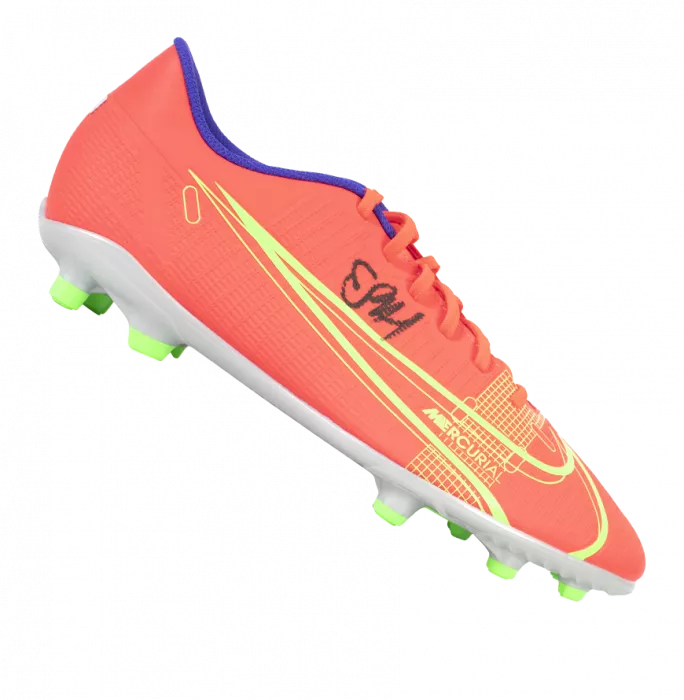 Erling Haaland Signed Orange Nike Mercurial Boot In Acrylic Case