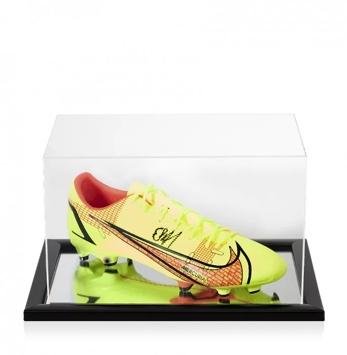 Erling Haaland Signed Yellow Nike Mercurial Boot In Acrylic Case