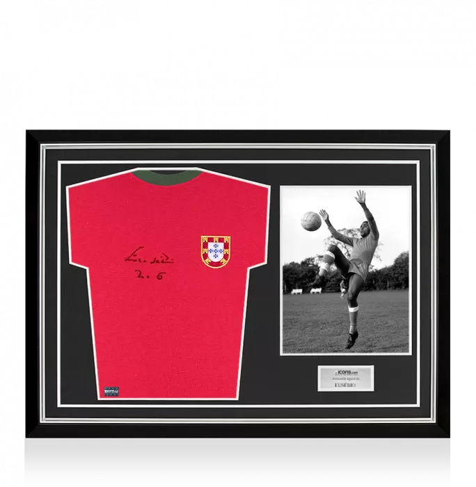 Eusebio Front Signed Retro Portugal Home Shirt Home Shirt In Hero Frame: Option 1