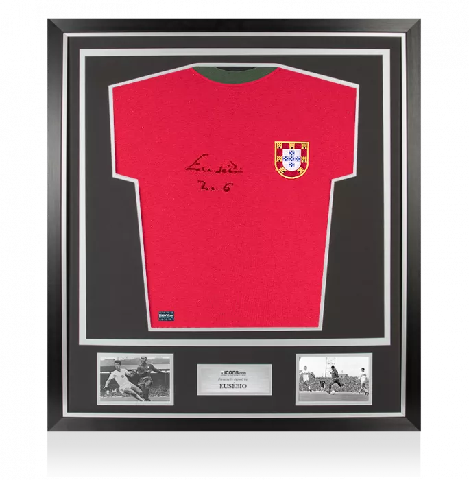 Eusebio Front Signed Retro Portugal Home Shirt In Classic Frame
